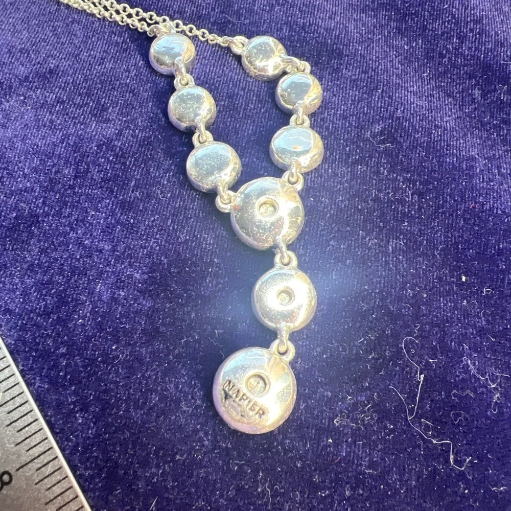 Napier Drop Necklace Rhinestone Blue Pink Yellow Purple Silver Tone - Picture 9 of 9